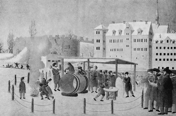 Fassbinden auf der vereisten Fulda, März 1845